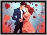Sukienka, Balony, Garnitur, Romantyczny, Para, Mężczyzna, Serca, Kobieta